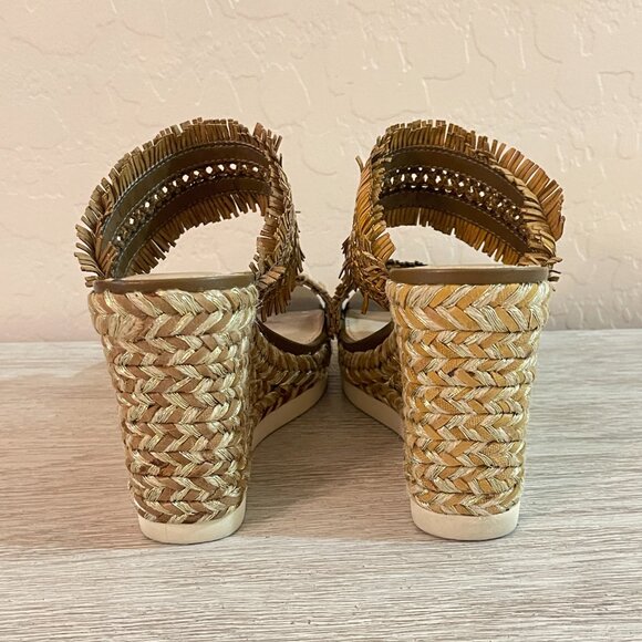 Vince Camuto Wedge Espadrille Sandals 6.5 Brittnuh Brown Gold Tan Slides - Picture 4 of 12